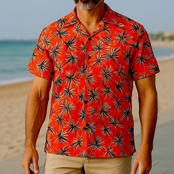 Goodfellow & Co Hawaiian Palm Leaves Print Shirt Size XL Slim Fit Red and Black - Picture 1 of 7